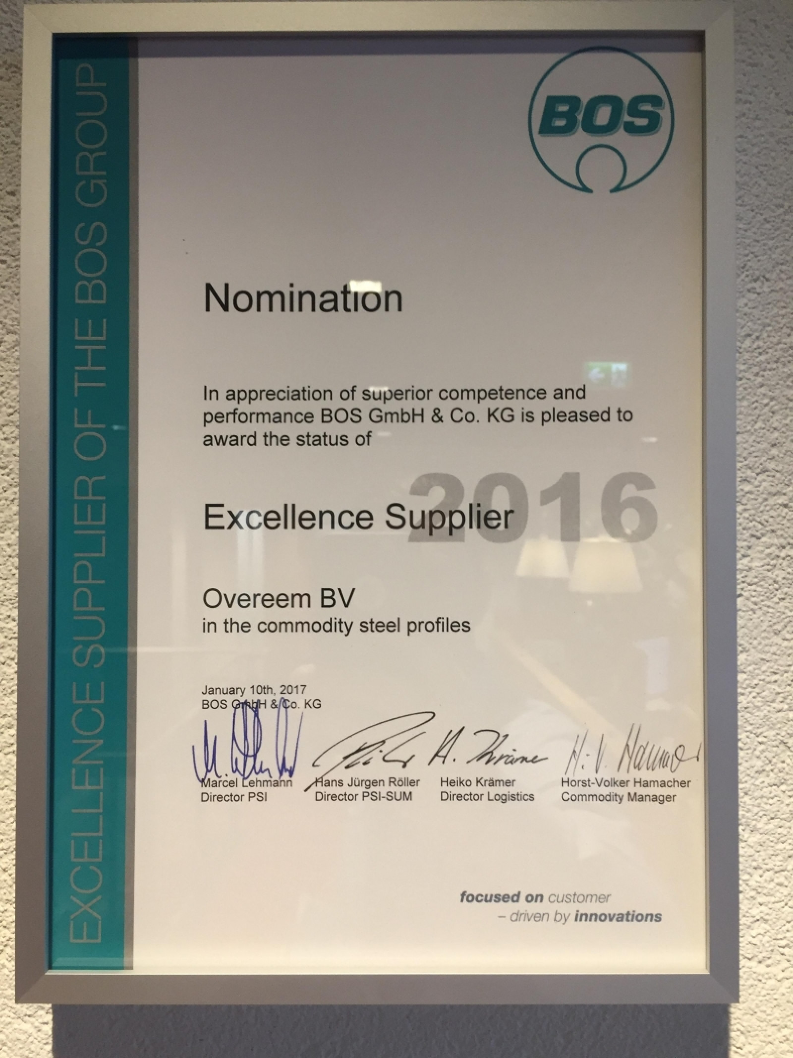 Excellence Supplier of the BOS Group Award