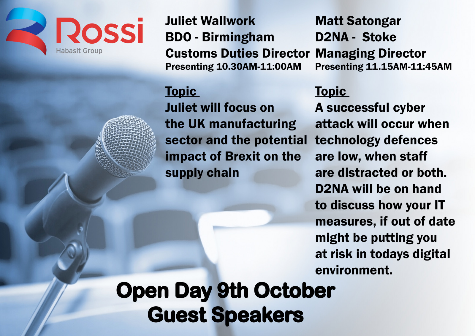 Guest Speakers Announced for Rossi Open Day