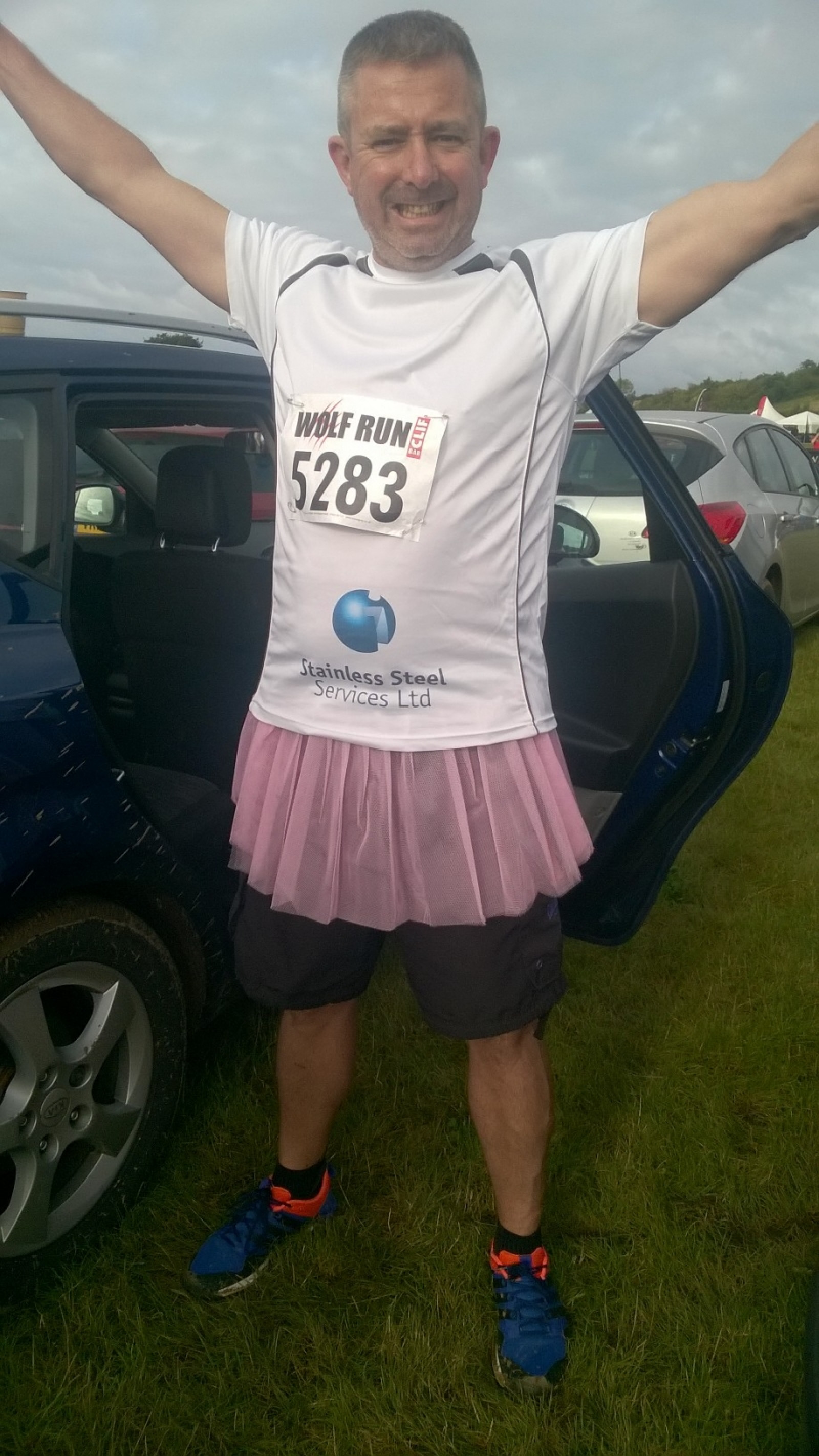 The Wolf Run completed by Jon Rowley in a tutu